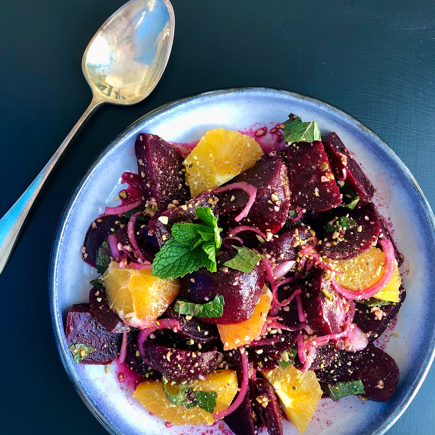 Beets with Oranges, Dukkah and Mint