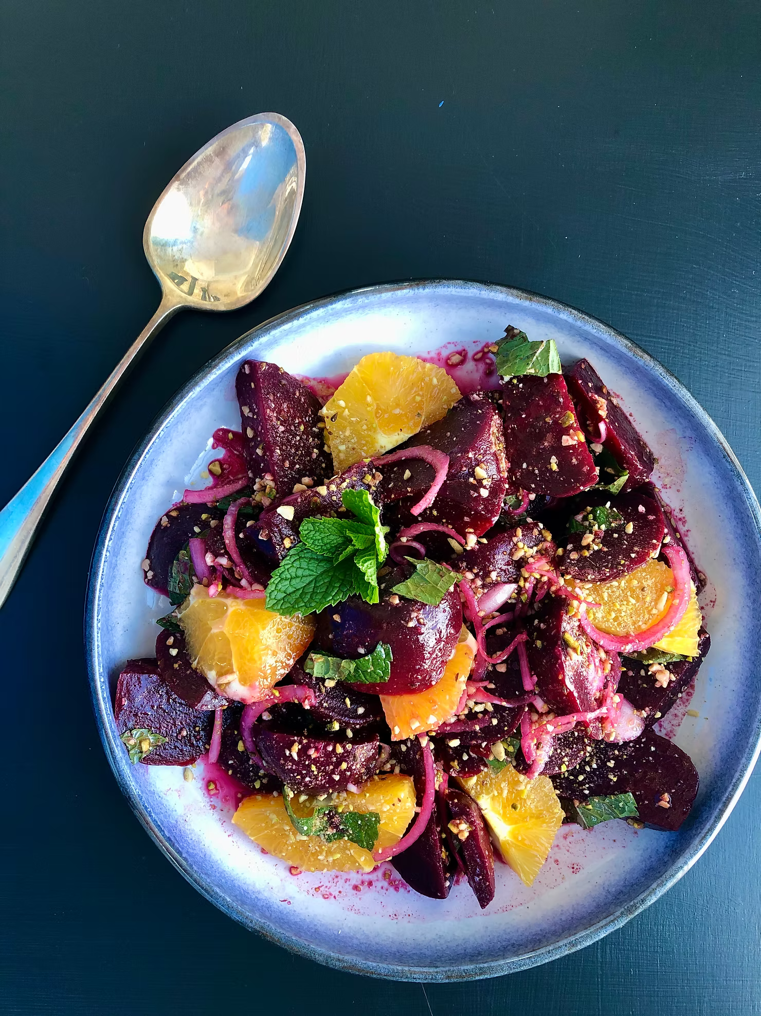 Beets with Oranges, Dukkah and Mint