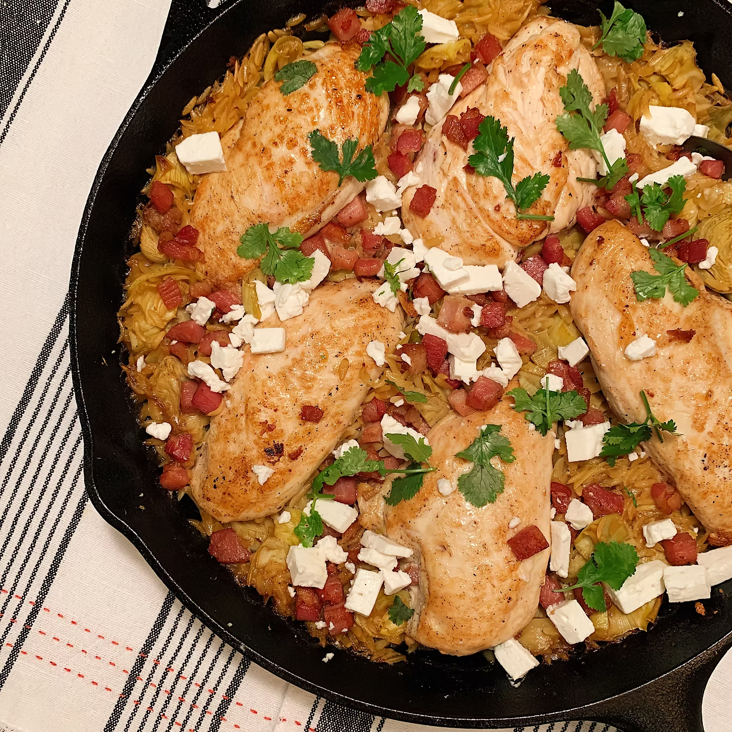 Chicken Orzo and Artichoke Pan