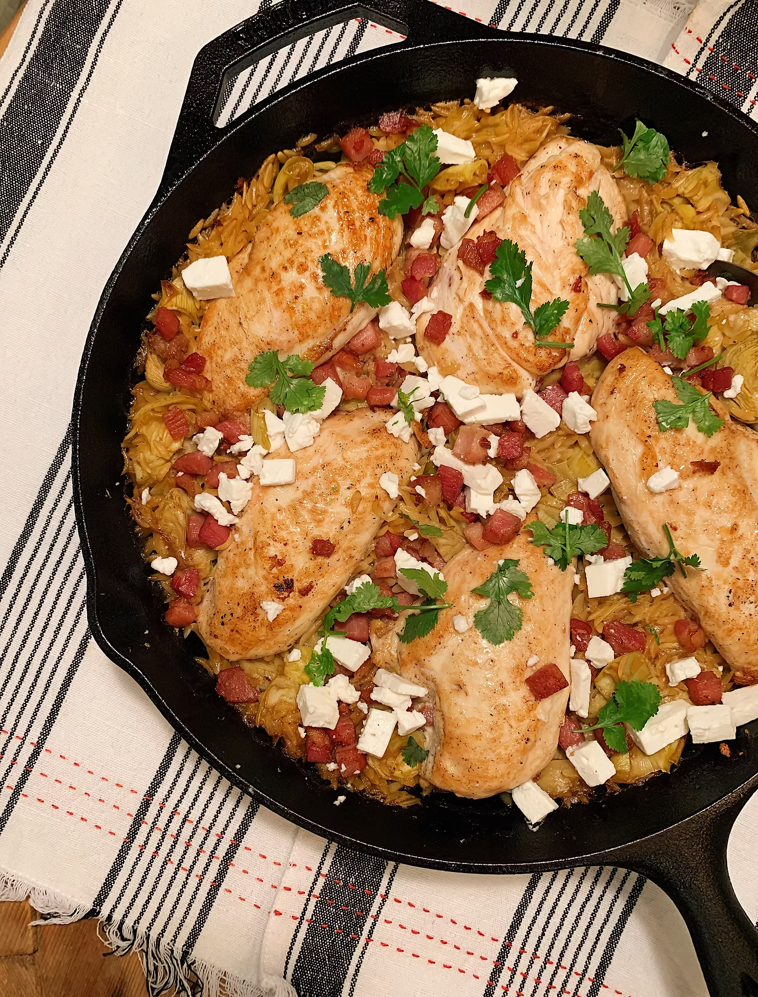 Chicken Orzo and Artichoke Pan