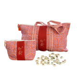 Block Print Mahjong Tote Bag- Pink Leaf