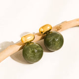 Velisse 18K Gold Green Marble Ball Earrings