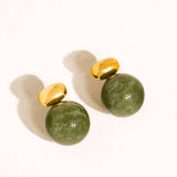 Velisse 18K Gold Green Marble Ball Earrings