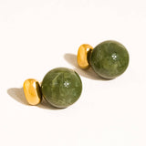 Velisse 18K Gold Green Marble Ball Earrings