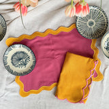 Cotton Scalloped Placemat Set- Raspberry