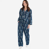 Blue and Grey Batik Block Print Long PJ Set