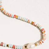 Swank Boho Beaded Pearl Necklace: Multi-Coloured