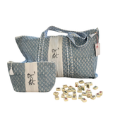 Block Print Mahjong Tote Bag- Blue
