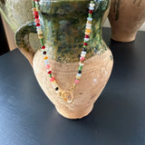 Multicolour glass bead necklace with bar clasp