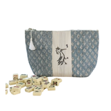 Block Print Mahjong Tile Pouch- Blue
