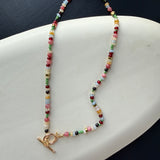 Multicolour glass bead necklace with bar clasp