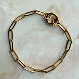 18K Gold Paperclip Charm Keeper Bracelet 6.5''