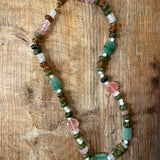 Green and pink multi bead necklace