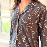 Blue and Grey Batik Block Print Long PJ Set