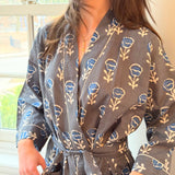 Block Print Blue and Grey Batik Robe