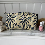 Navy Palm Block Print Cosmetic Bag
