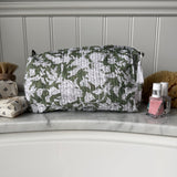 White Sage Block Print Cosmetic Bag