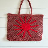 Jute Beach Tote- Red Sun