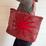 Jute Beach Tote- Red Sun