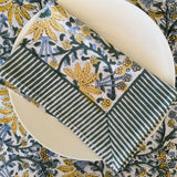 Green stripe with yellow floral Napkin Set