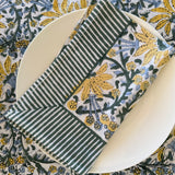 Green Stripe with Yellow Floral Tablecloth
