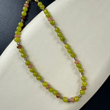 Chartreuse and rose glass bead necklace
