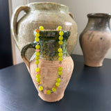 Chartreuse and rose glass bead necklace