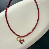 Red Heart glass bead with enamel charms necklace