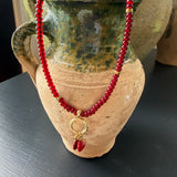 Red Heart glass bead with enamel charms necklace