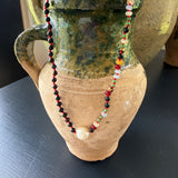 Red garnet, pearl, and multi coloured beaded necklace