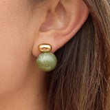 Velisse 18K Gold Green Marble Ball Earrings