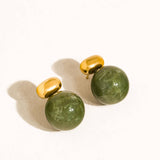 Velisse 18K Gold Green Marble Ball Earrings