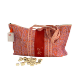 Block Print Mahjong Tote Bag- Pink Leaf